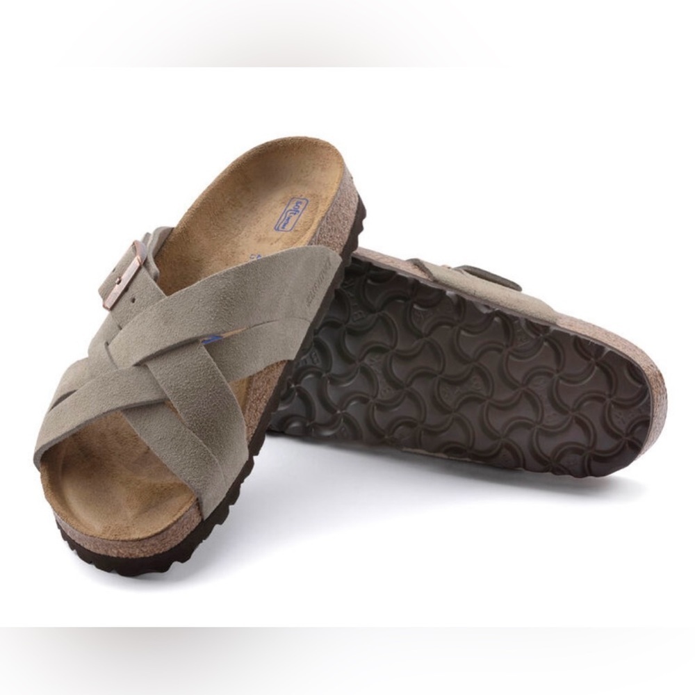 NWT Birkenstock Lugano Soft Footbed Suede Leather Taupe Sandals Men’s Sz 44/11 - Picture 5 of 10